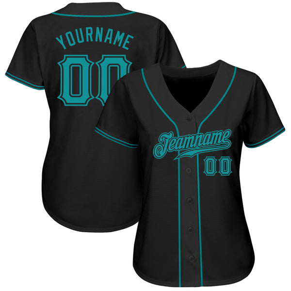 Custom Black Teal Authentic Baseball Jersey