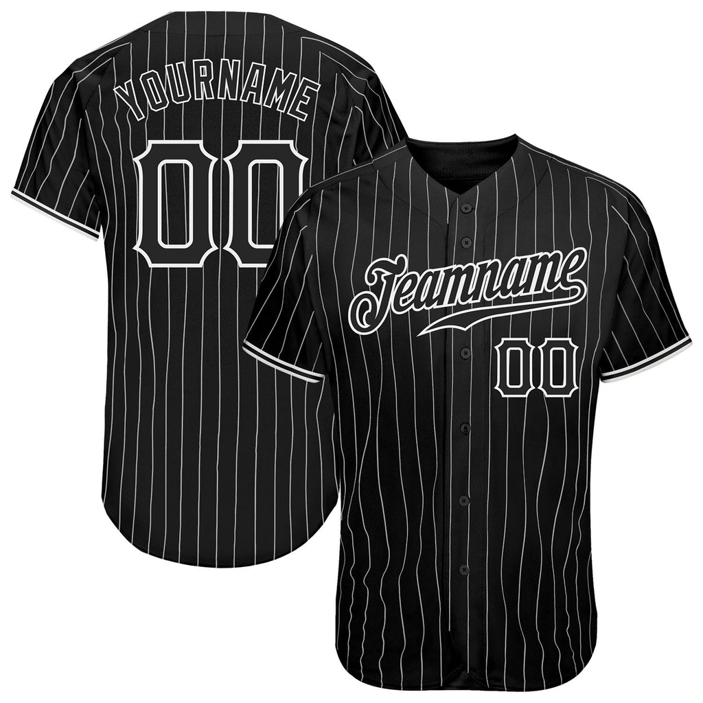 Custom Black White Pinstripe Black-White Authentic Baseball Jersey