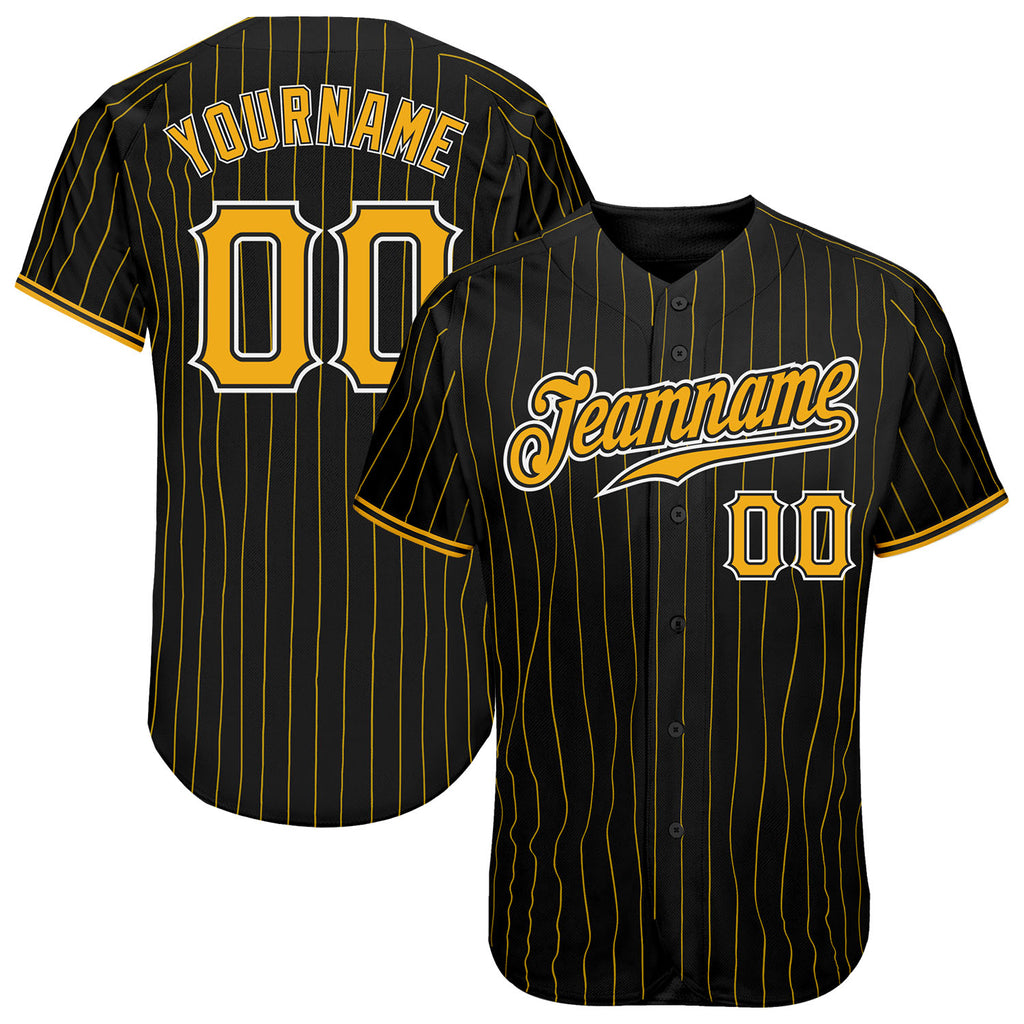 Custom Black Gold Pinstripe Gold-White Authentic Baseball Jersey