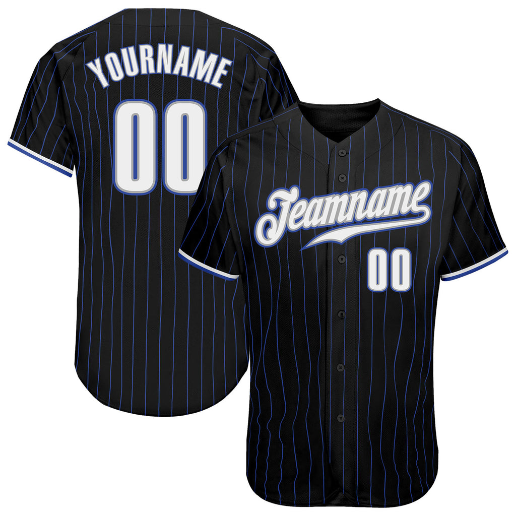 Custom Black Royal Pinstripe White-Gray Authentic Baseball Jersey