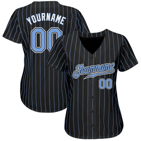 Custom Black Light Blue Pinstripe Light Blue-White Authentic Baseball Jersey