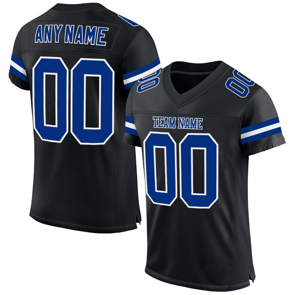 Custom Black Royal-White Mesh Authentic Football Jersey