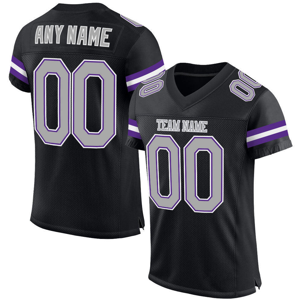 Custom Black Gray-Purple Mesh Authentic Football Jersey