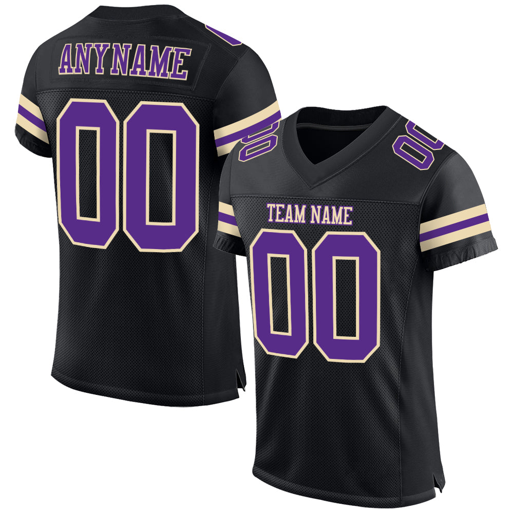 Custom Black Purple-Cream Mesh Authentic Football Jersey