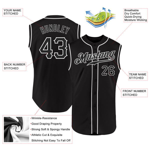 Custom Black Black-White Authentic Sleeveless Baseball Jersey