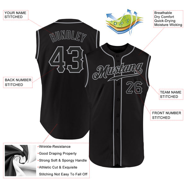 Custom Black Black-Gray Authentic Sleeveless Baseball Jersey