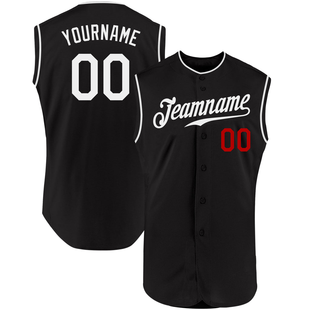 Custom Black White-Red Authentic Sleeveless Baseball Jersey