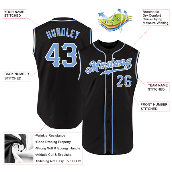 Custom Black Light Blue-White Authentic Sleeveless Baseball Jersey