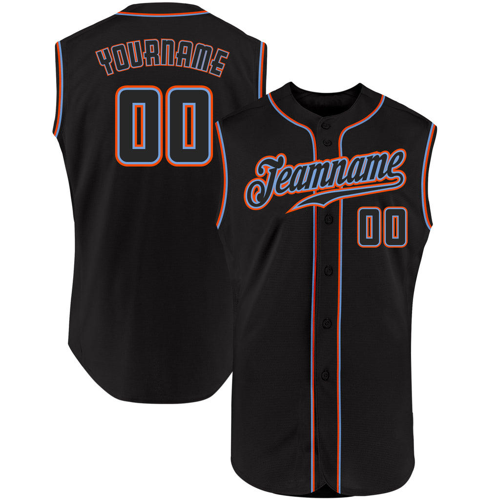 Custom Black Black-Orange Authentic Sleeveless Baseball Jersey