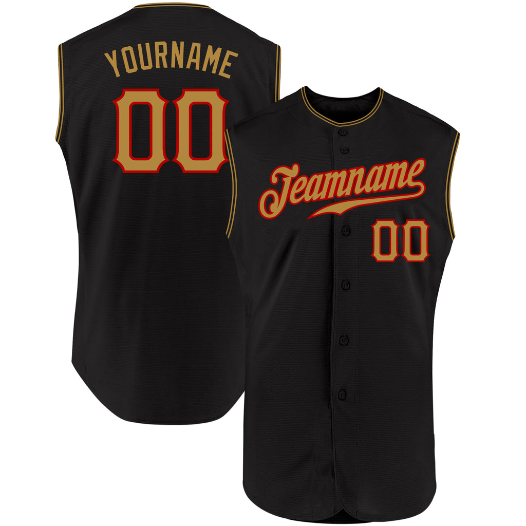 Custom Black Old Gold-Red Authentic Sleeveless Baseball Jersey