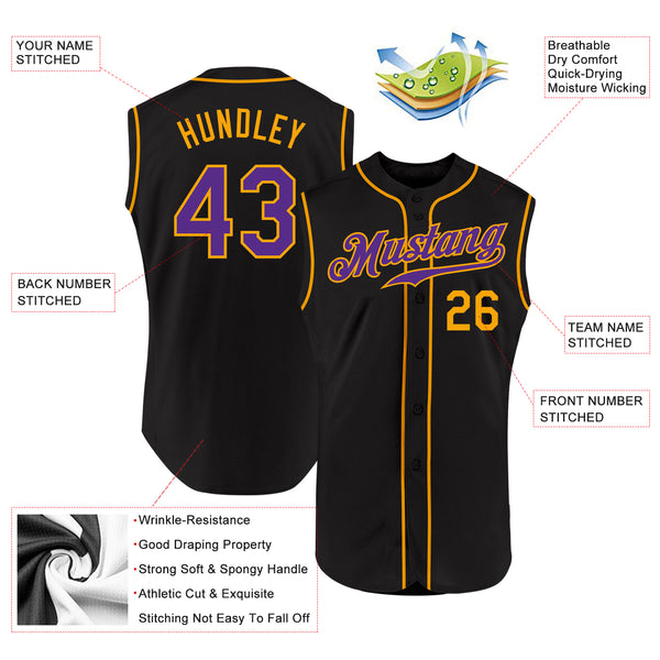 Custom Black Purple-Gold Authentic Sleeveless Baseball Jersey