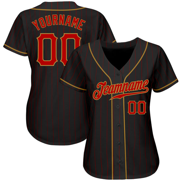 Custom Black Red Pinstripe Red-Old Gold Authentic Baseball Jersey