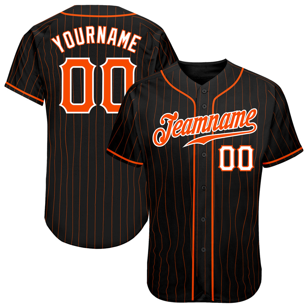 Custom Black Orange Pinstripe Orange-White Authentic Baseball Jersey