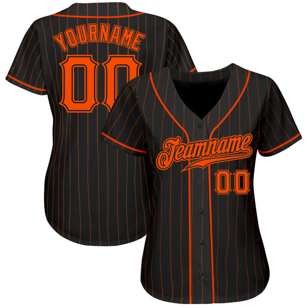 Custom Black Orange Pinstripe Orange-Black Authentic Baseball Jersey