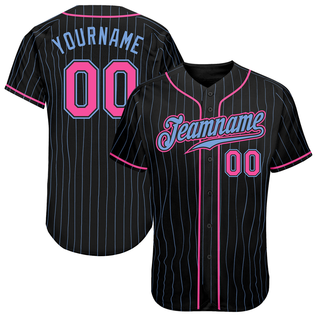 Custom Black Light Blue Pinstripe Pink-Light Blue Authentic Baseball Jersey