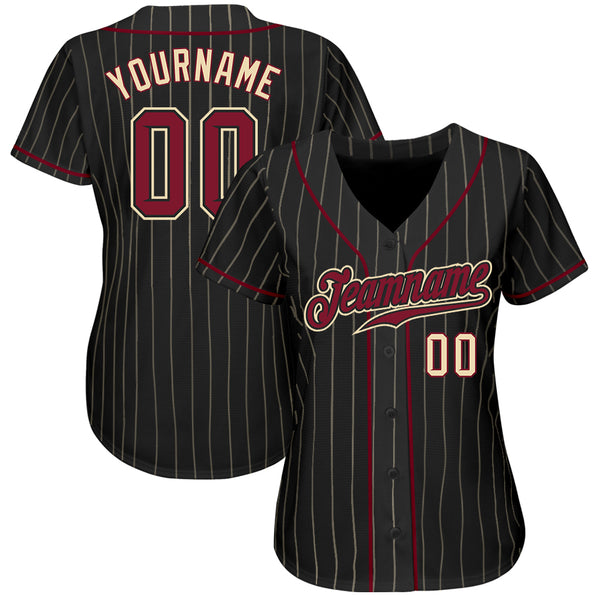 Custom Black Cream Pinstripe Crimson-Cream Authentic Baseball Jersey