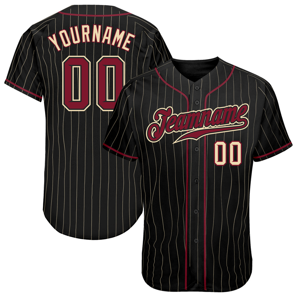 Custom Black Cream Pinstripe Crimson-Cream Authentic Baseball Jersey