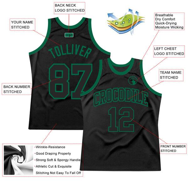 Custom Black Black-Kelly Green Authentic Throwback Basketball Jersey