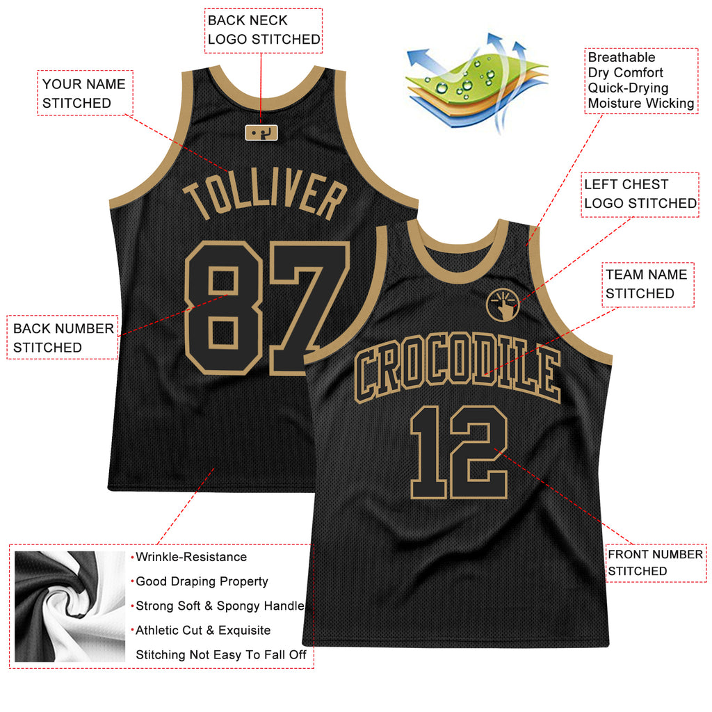 FIITG Custom Basketball Jersey Black Black-Old Gold Authentic Throwback Men's Size:3XL