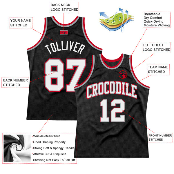 Custom Black White-Red Authentic Throwback Basketball Jersey