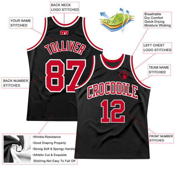 Custom Black Red-White Authentic Throwback Basketball Jersey