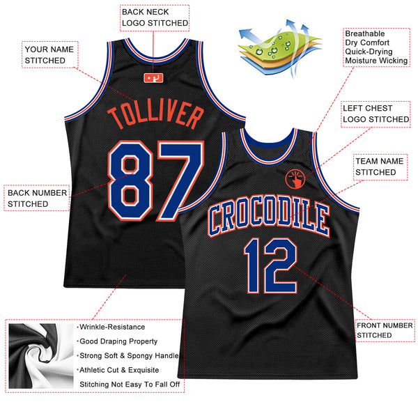 Custom Black Royal-Orange Authentic Throwback Basketball Jersey