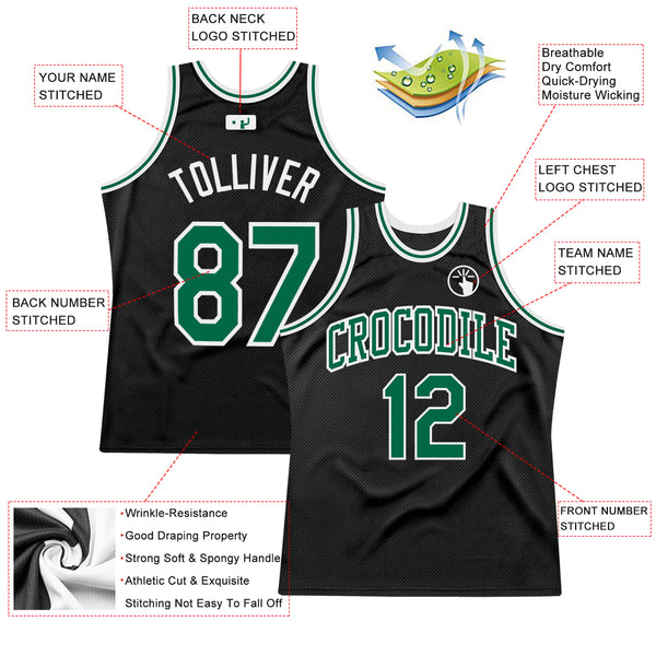 Custom Black Kelly Green-White Authentic Throwback Basketball Jersey