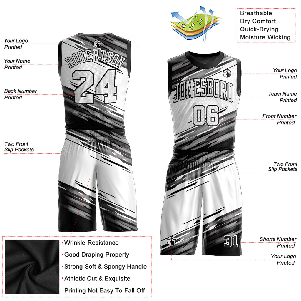 Custom Black White Pinstripe White-Red Authentic Basketball Jersey