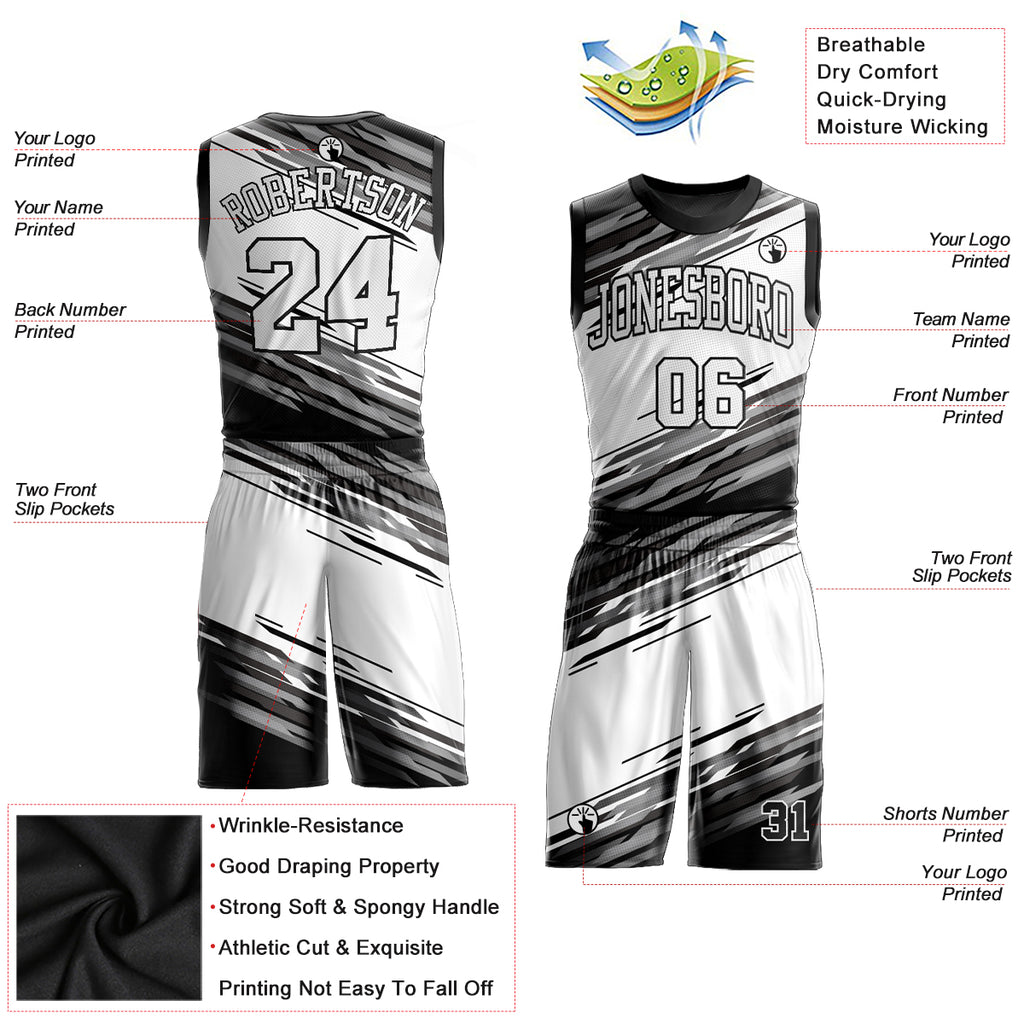 Custom Gray Black-Old Gold Round Neck Sublimation Basketball Suit