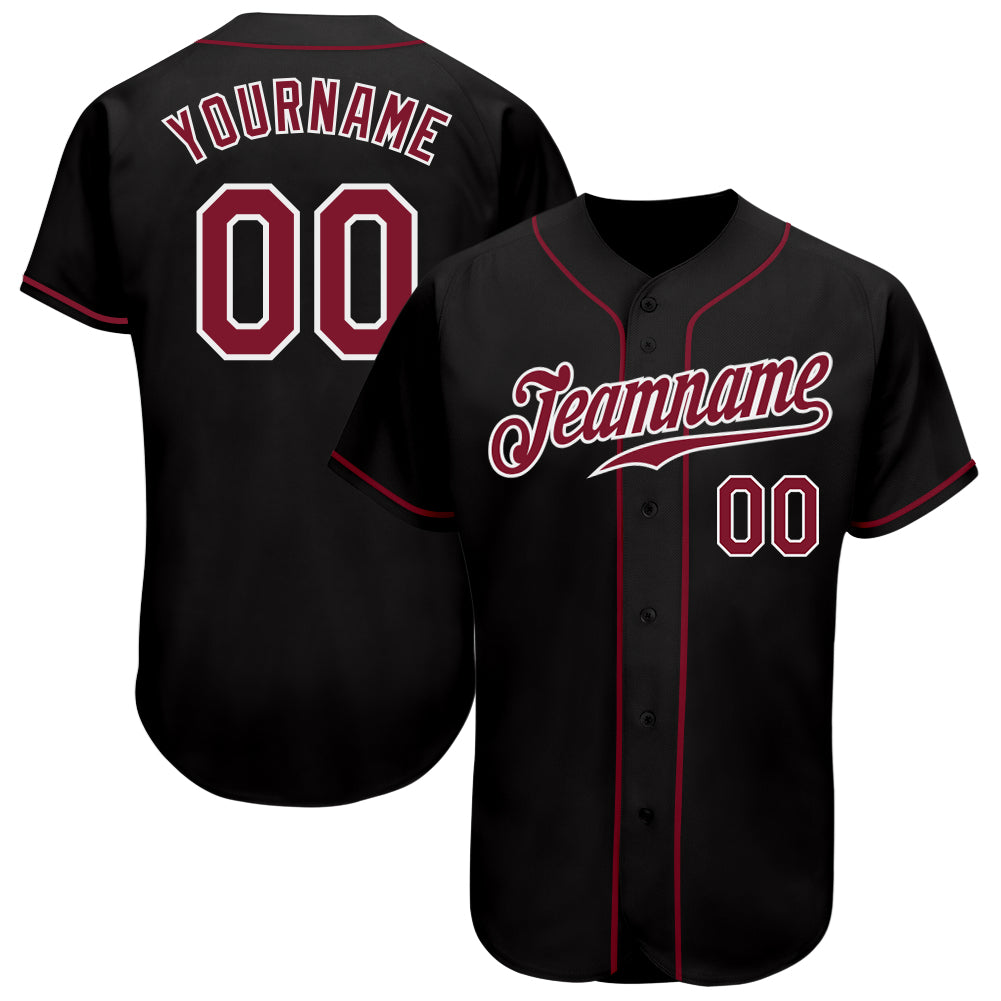 Custom Black Crimson-White Authentic Baseball Jersey