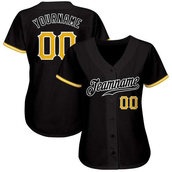 Custom Black Gold-White Authentic Baseball Jersey