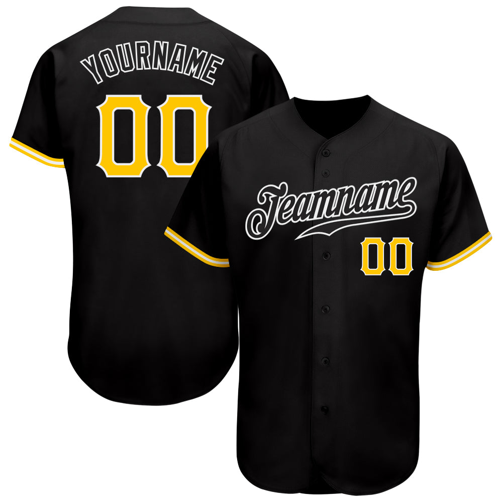 Custom Black Gold-White Authentic Baseball Jersey