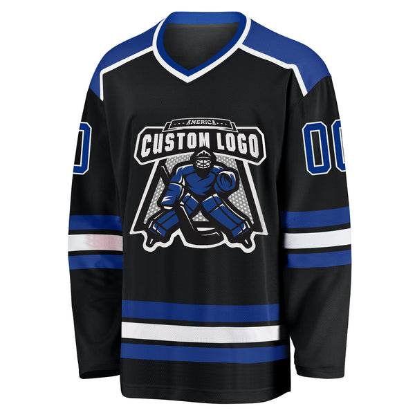 Custom Black Royal-White Hockey Jersey