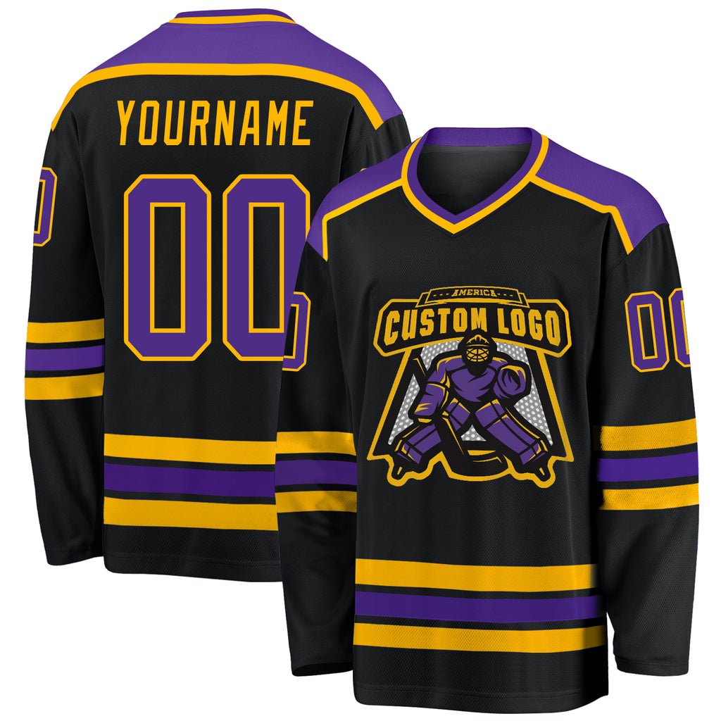 Cheap Custom Purple Black-Old Gold Hockey Jersey Free Shipping