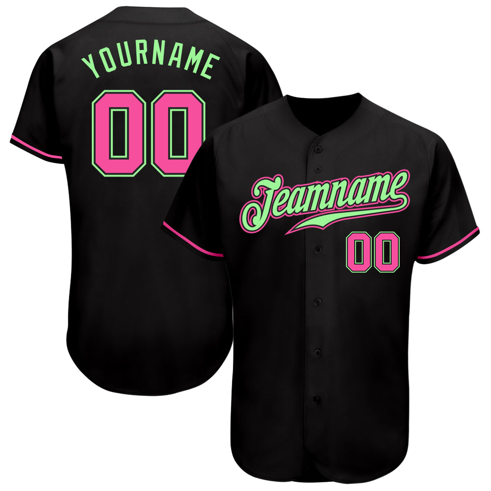 Custom Black Pink-Pea Green Authentic Baseball Jersey