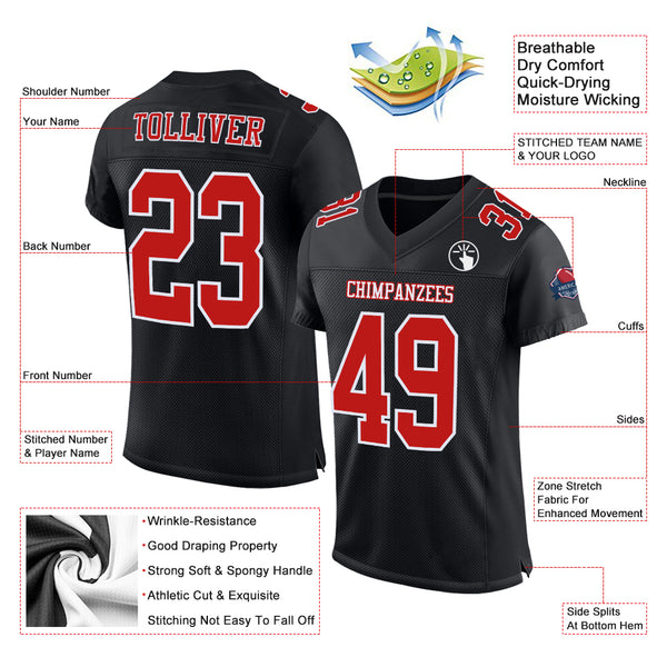 Custom Black Scarlet-White Mesh Authentic Football Jersey