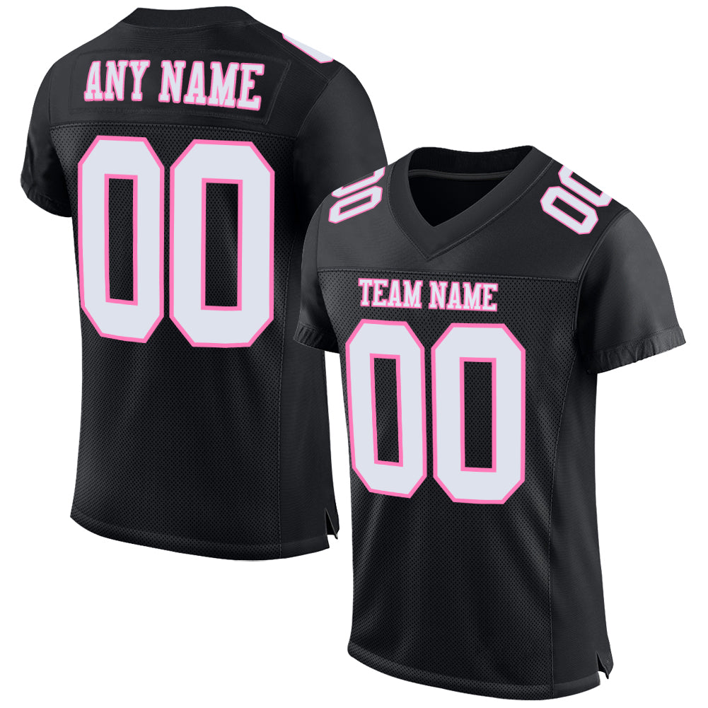 Custom Black White-Pink Mesh Authentic Football Jersey