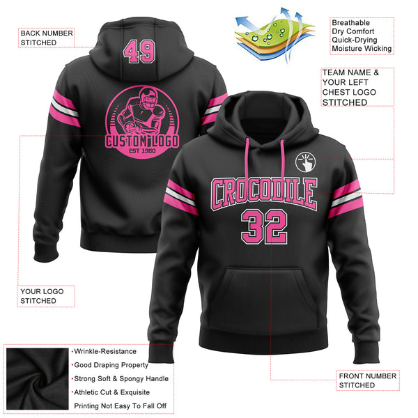 Custom Stitched Black Pink-White Football Pullover Sweatshirt Hoodie