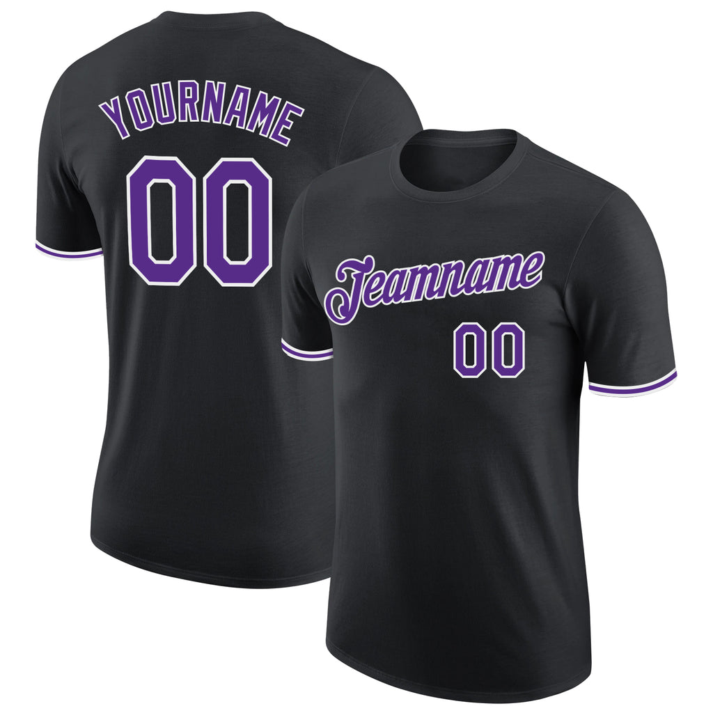Custom Black Purple-White Performance T-Shirt