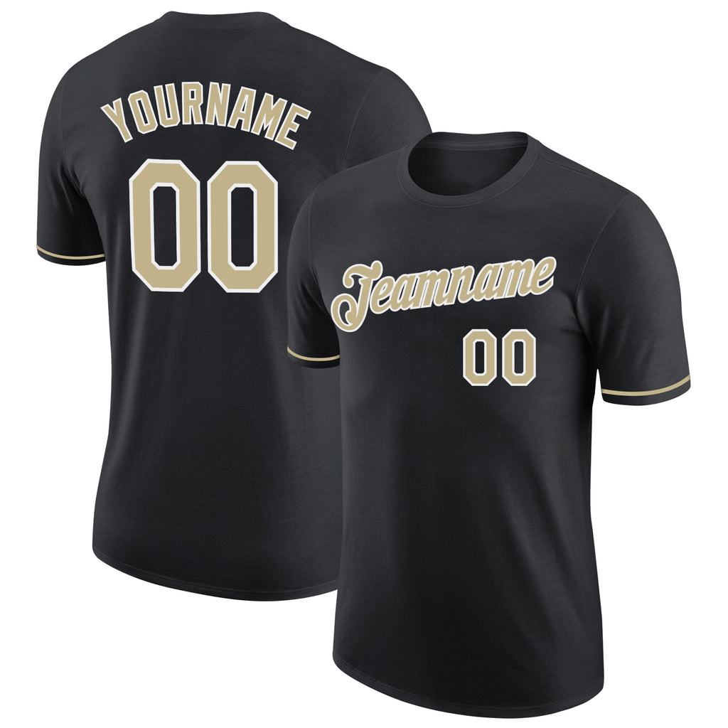 Custom Black Vegas Gold-White Performance T-Shirt