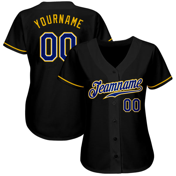 Custom Black Royal-Gold Authentic Baseball Jersey