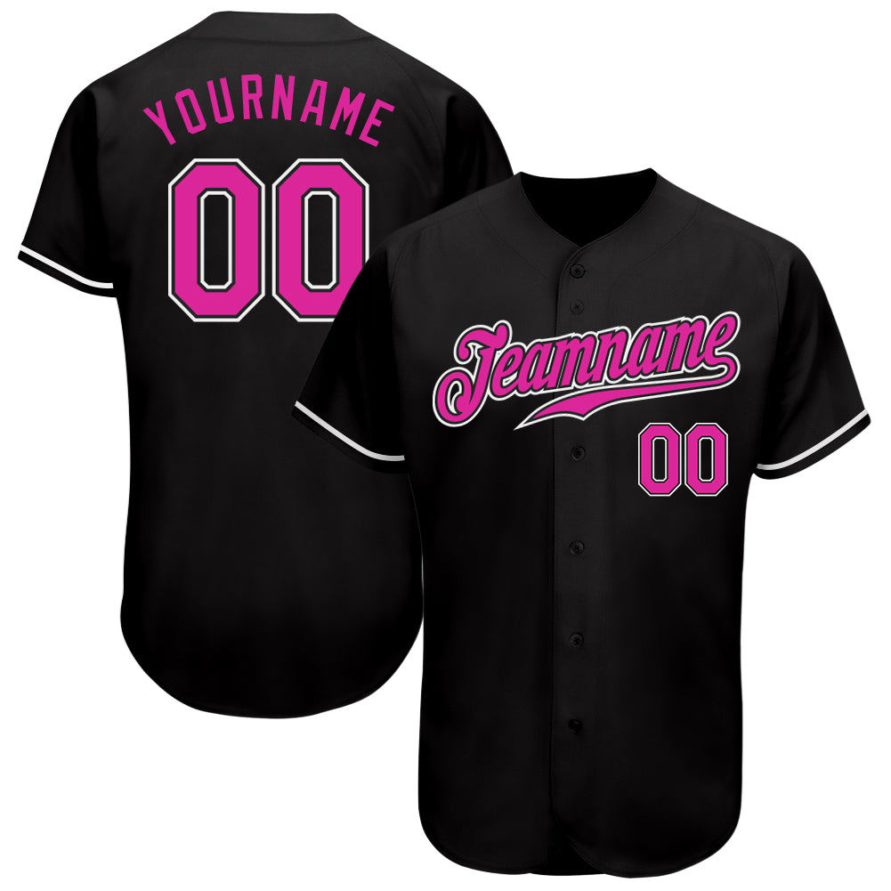 Custom Black Deep Pink-White Authentic Baseball Jersey