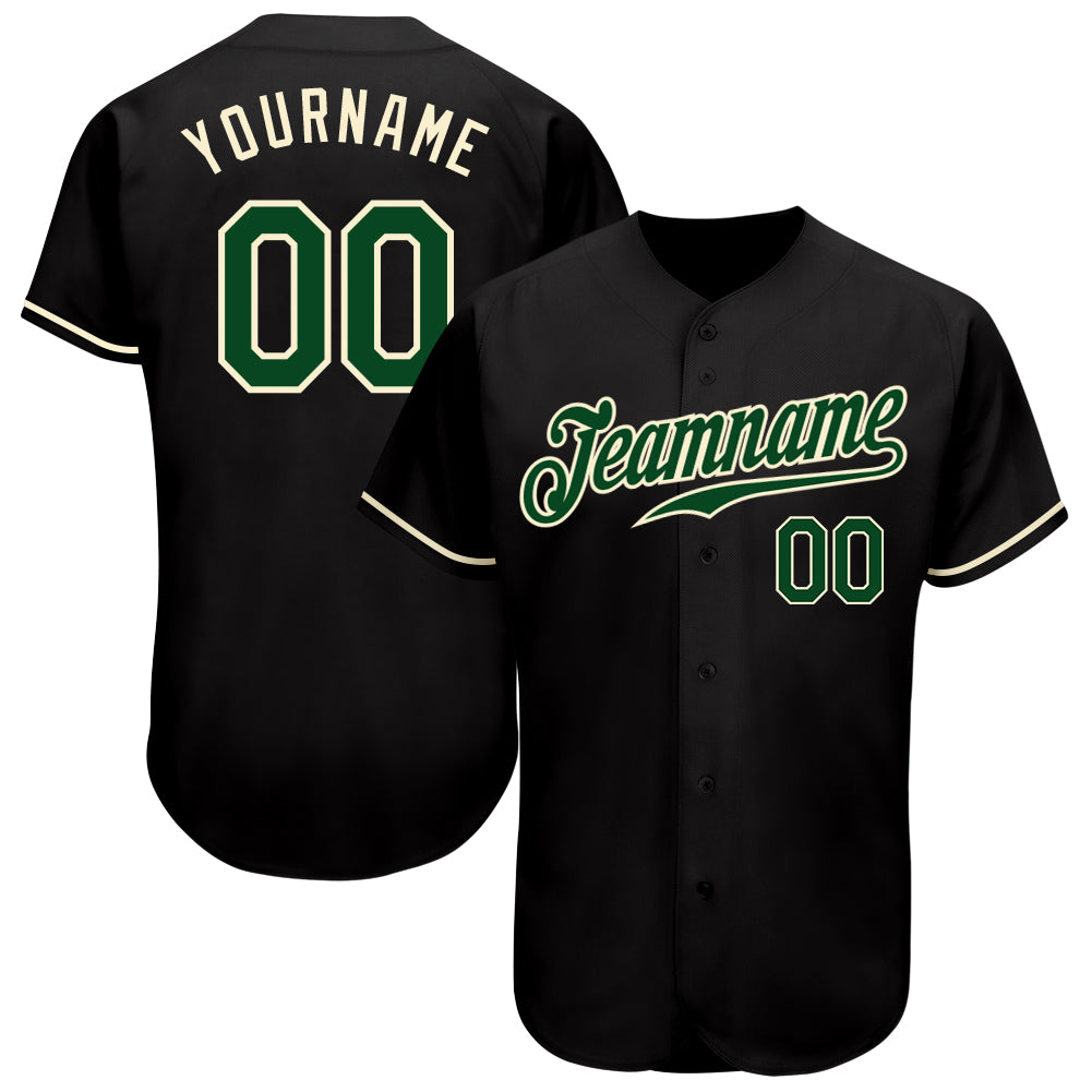 Custom Black Green-Cream Authentic Baseball Jersey