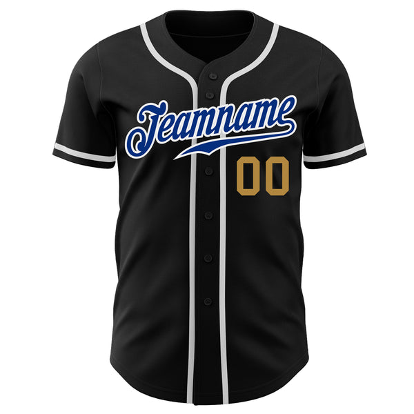 Custom Black Royal-Old Gold Authentic Baseball Jersey