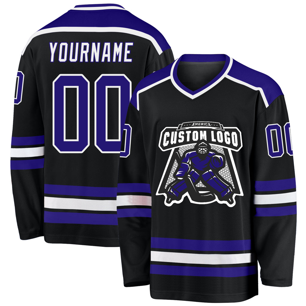 Custom Black Purple-White Hockey Jersey