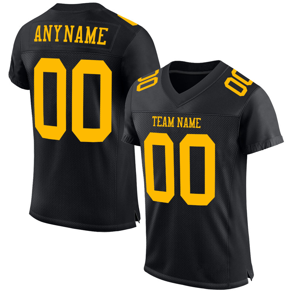 Custom Black Gold Mesh Authentic Football Jersey