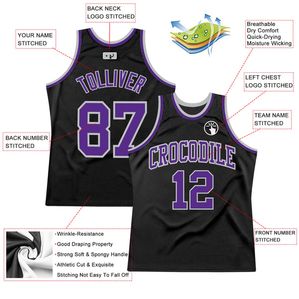 Custom Black Purple-Gray Authentic Throwback Basketball Jersey