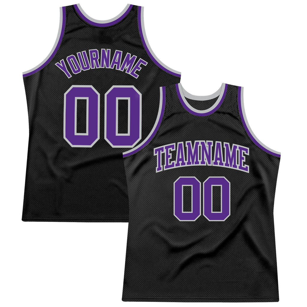Custom Black Purple-Gray Authentic Throwback Basketball Jersey
