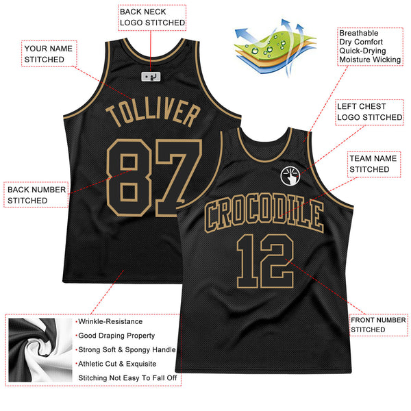 Custom Black Black-Old Gold Authentic Throwback Basketball Jersey