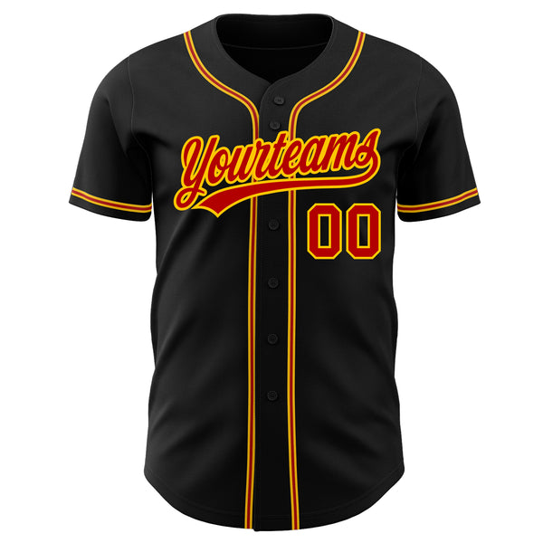 Custom Black Red-Gold Authentic Baseball Jersey